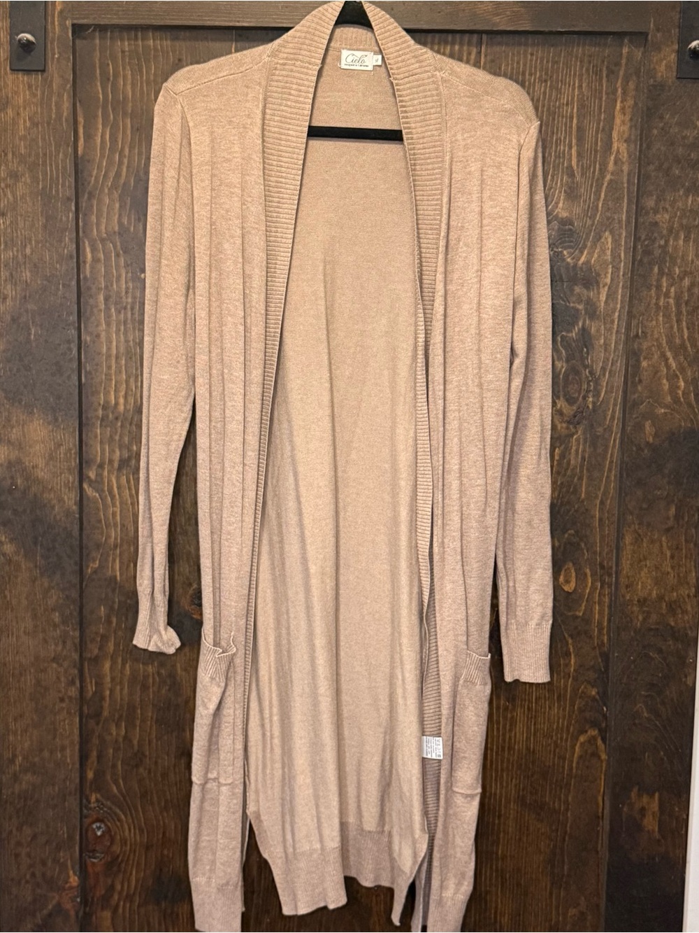 Cielo Long Open-Front Knit Dress in Light Taupe
